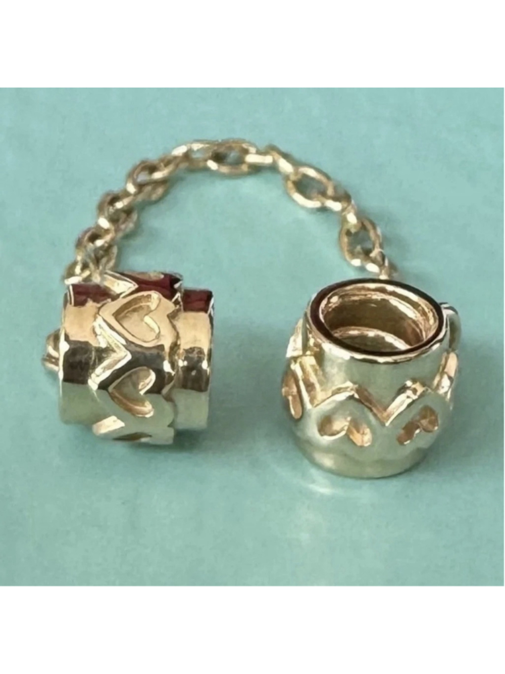 ❗️NEW❗️100% Authentic Pandora Moments 14K Solid Gold Hearts Safety Chain . - Picture 11 of 11